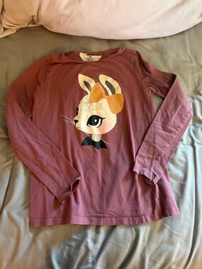 H&M Mauve Long-Sleeve Tee with Bunny Graphic and Orange Bow